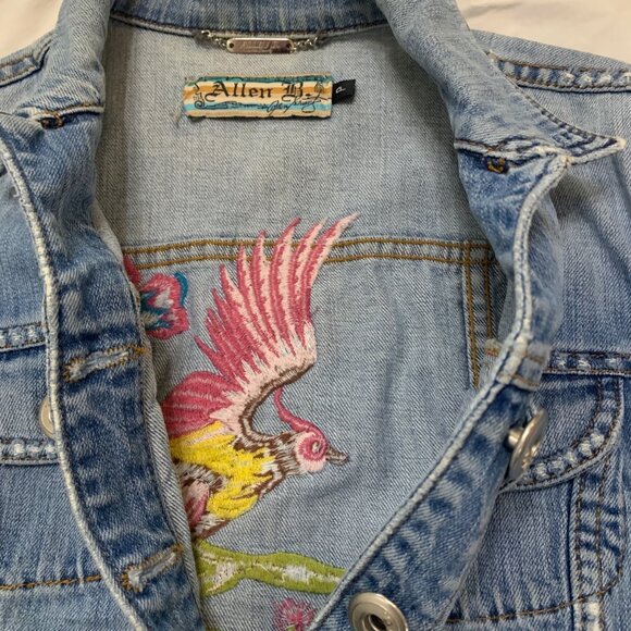 VTG Peacock Embroider Jean Jacket Extra Long Sleeves Y2K Fairygrunge dopamine - Picture 3 of 15